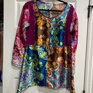 Vibrant Multicolor Patchwork Tunic Top